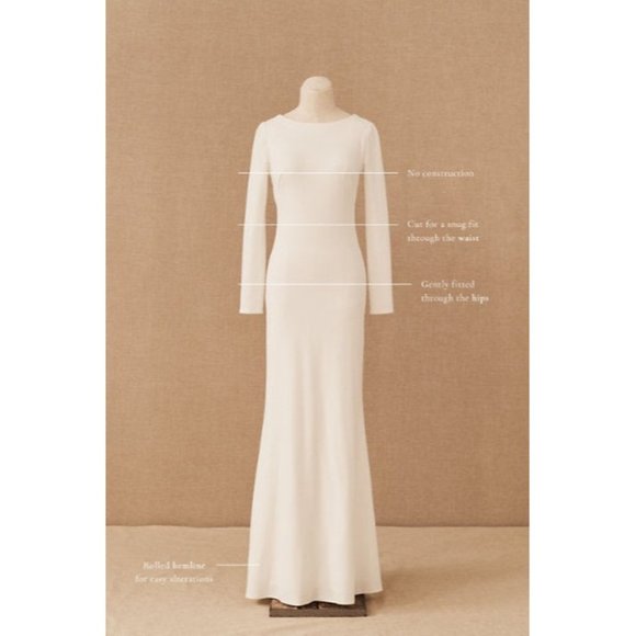 BHLDN Tadashi Shoji Maven Wedding Gown Size 14 Crepe Long Sleeve Sample - Picture 4 of 9